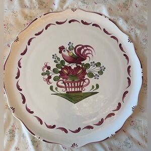 French Country Decorative Ceramic  Cake Plate with Rooster Design EUC